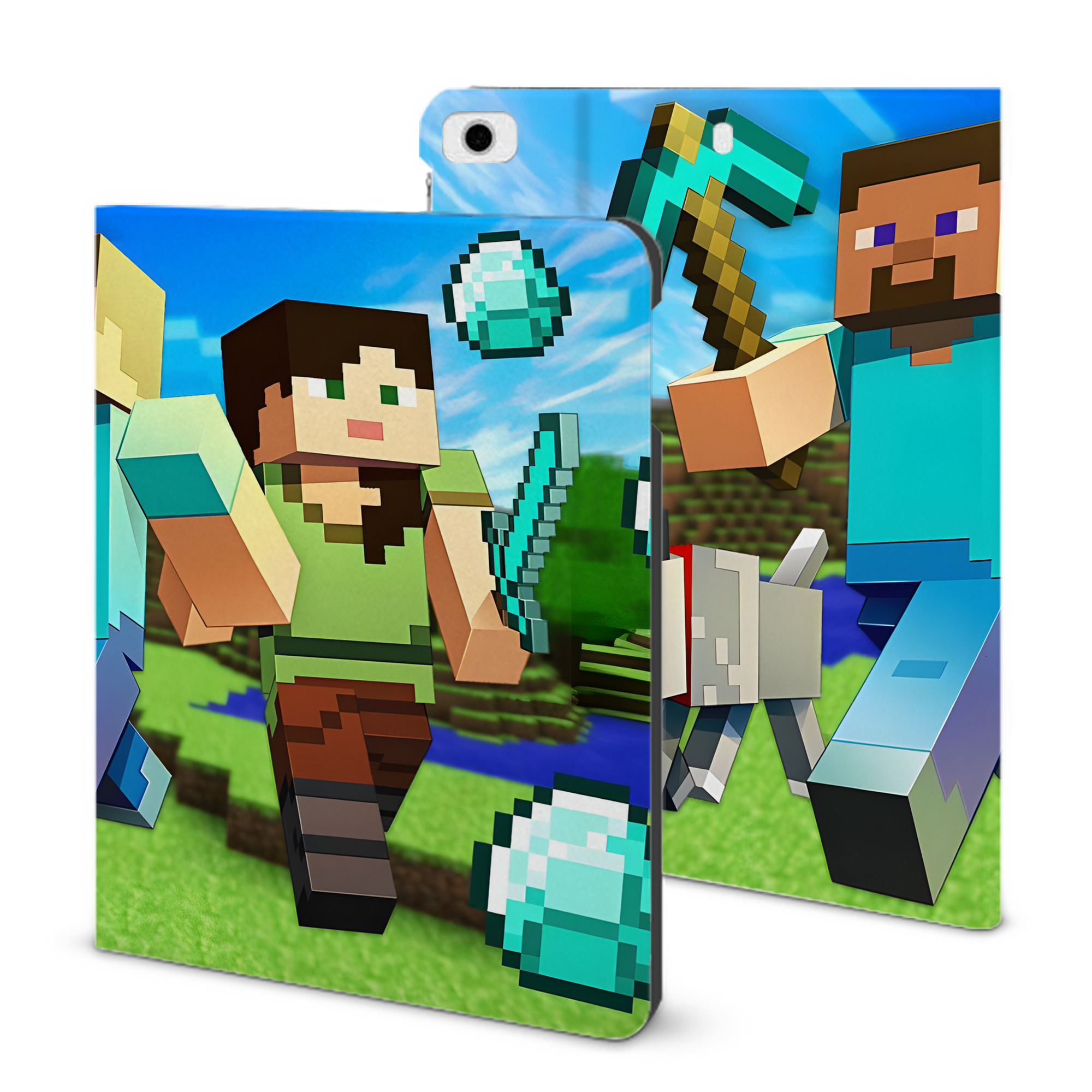 （画像用） マインクラフト ブロックの世界 Minecraft MC Block world IPad ケース ブック型 PUレザー TPU 耐衝撃 軽量 薄型 ペン収納なし 全面保護 IPad 各モデル対応